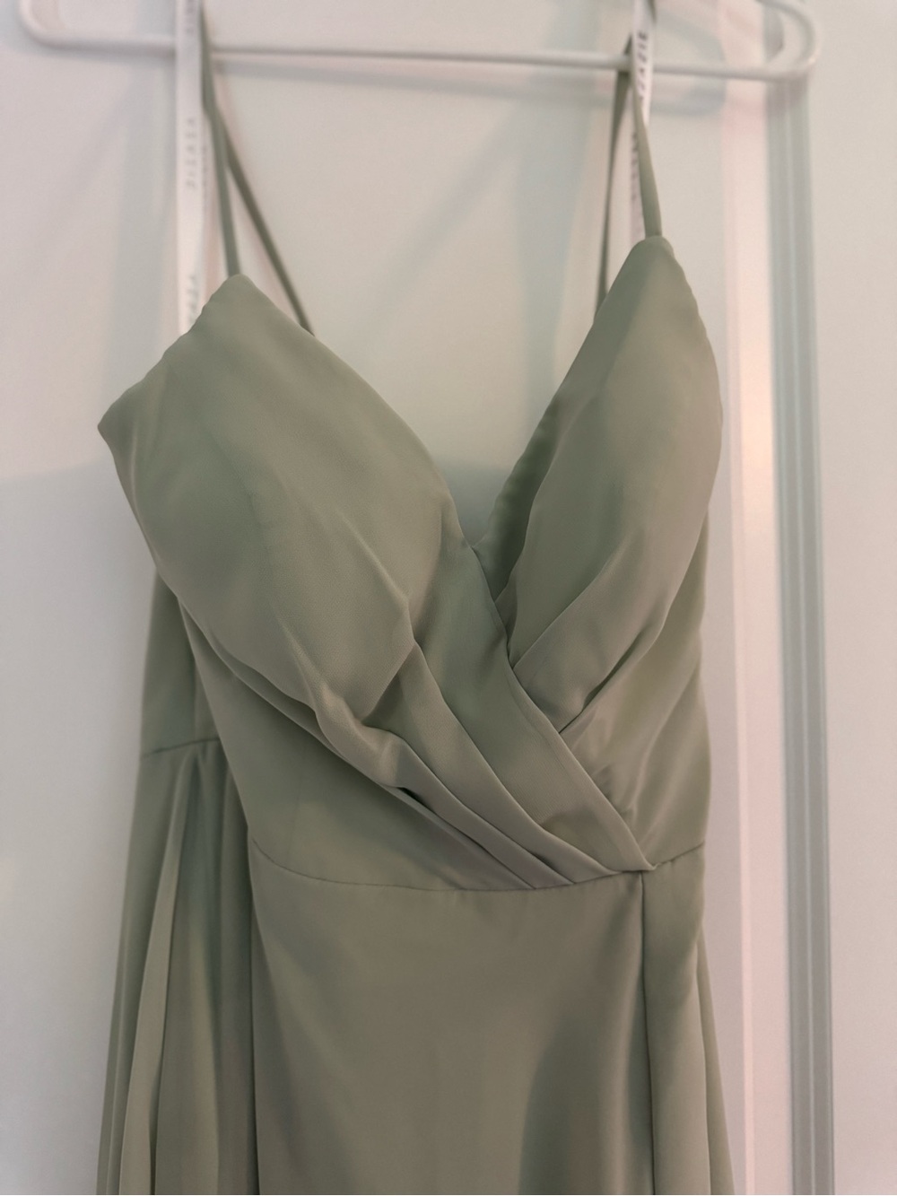 Azazie Everleigh Sage Green Bridesmaid Dress with High Slit + Garment Bag - Picture 4 of 11